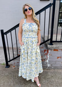 Remembering Spring Floral Smocked Midi Dress with Bow
