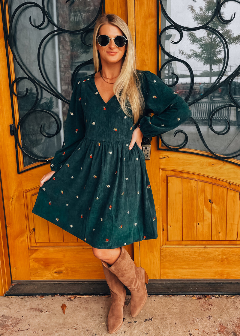 The Way It Flows Embroidered Corduroy Mini Dress