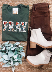 PRAY- Faux Floral Embroidered Graphic Tee (S-2XL)