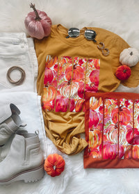 Watercolor Floral Pumpkin Graphic Tee (S-2XL)