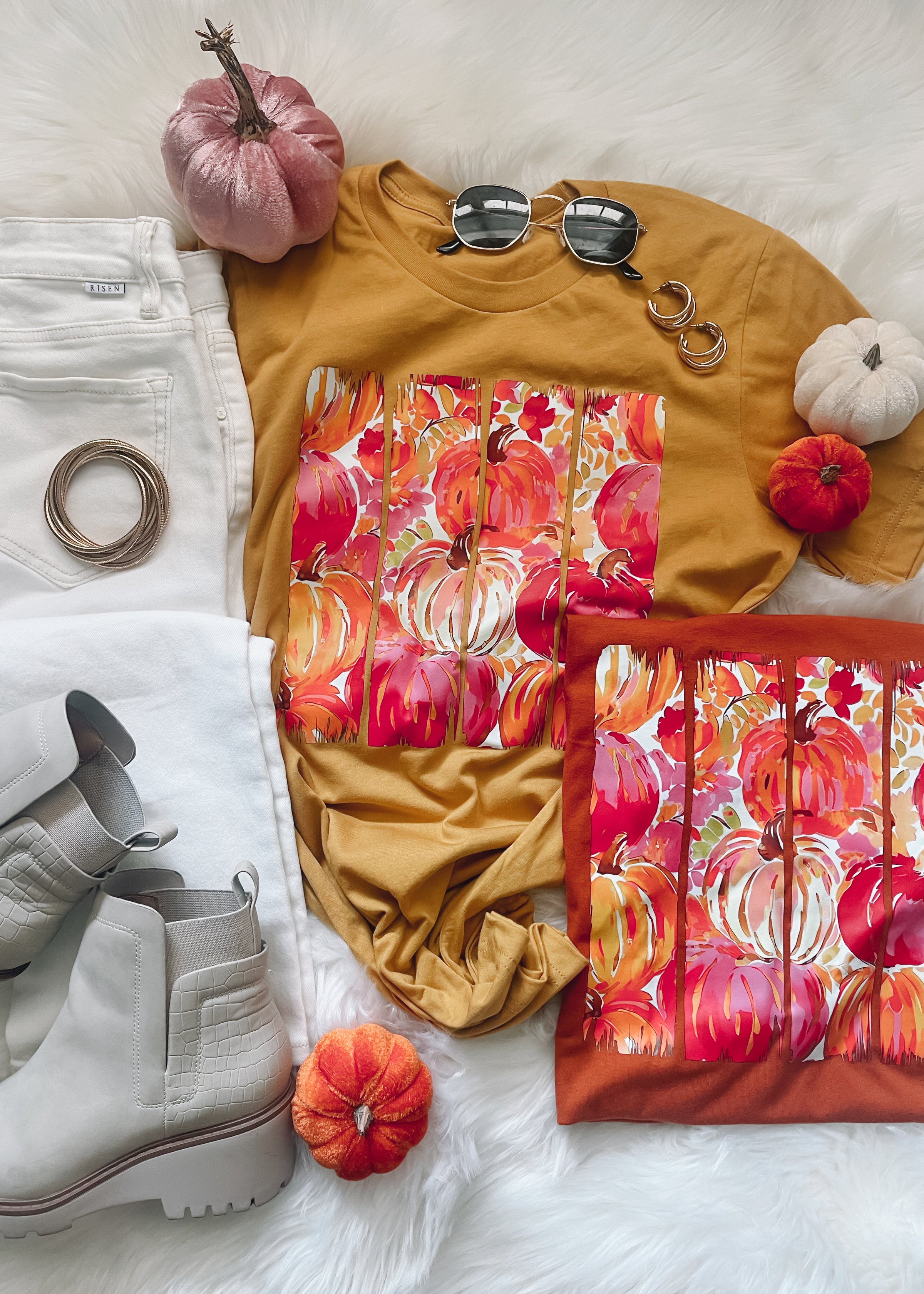 Watercolor Floral Pumpkin Graphic Tee (S-2XL)