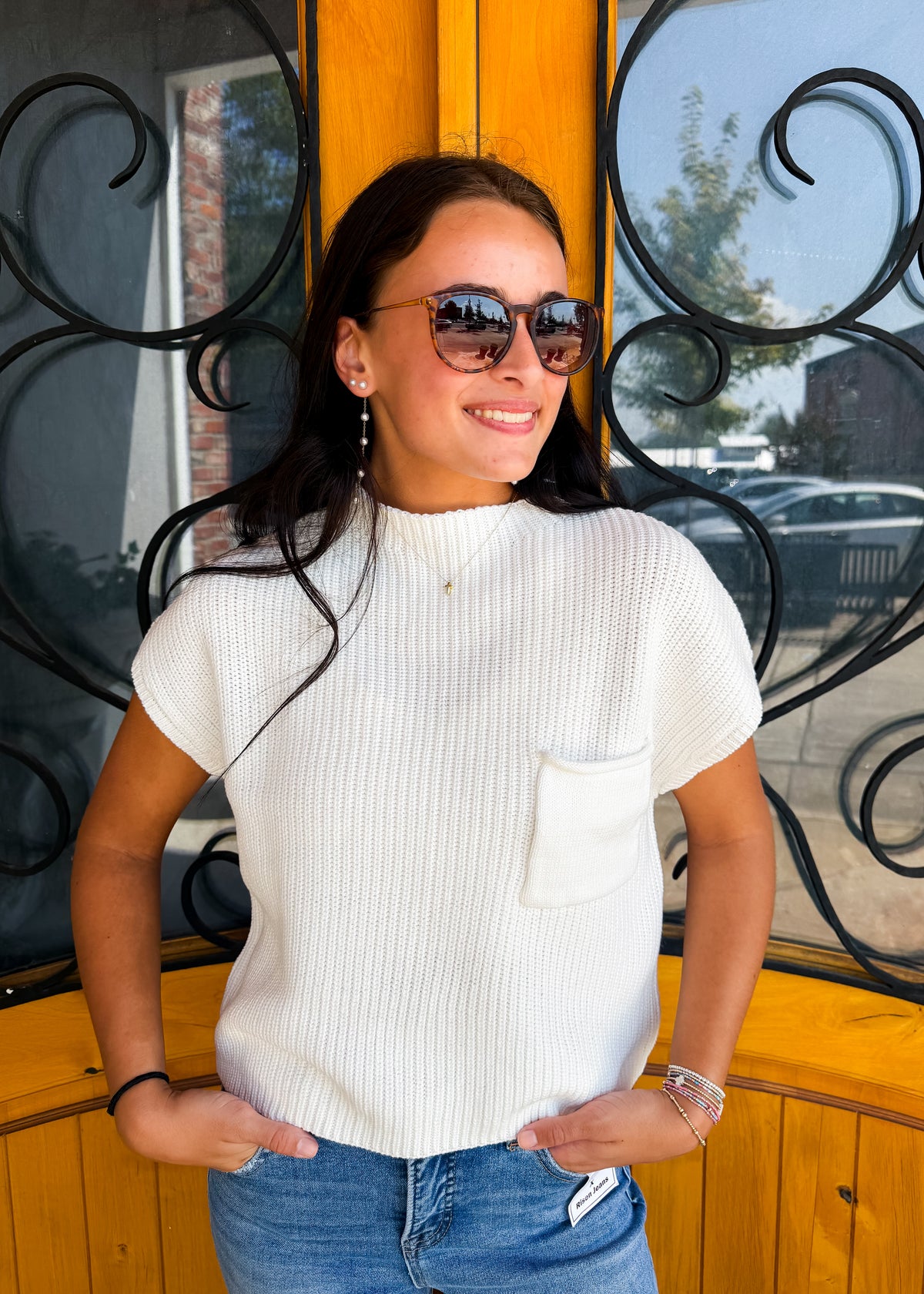 Read Between The Lines Knit Pocket Sweater Top