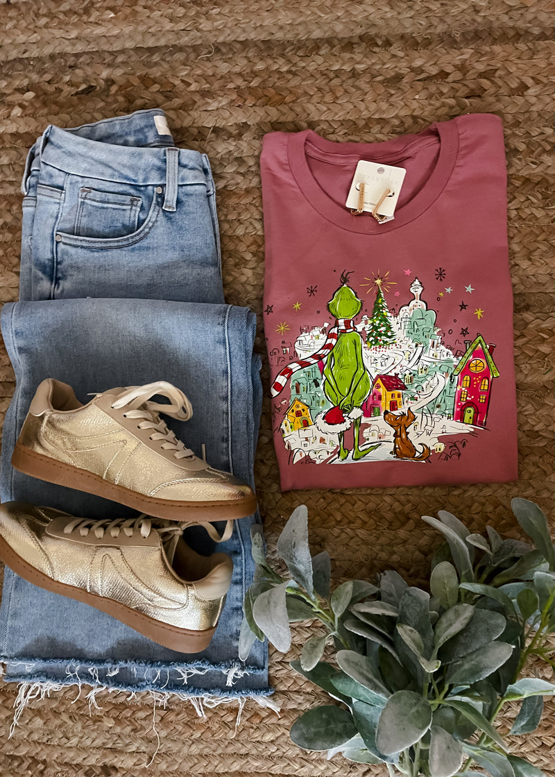 Grinch Looking Over Whoville Graphic Tee (S-2XL)