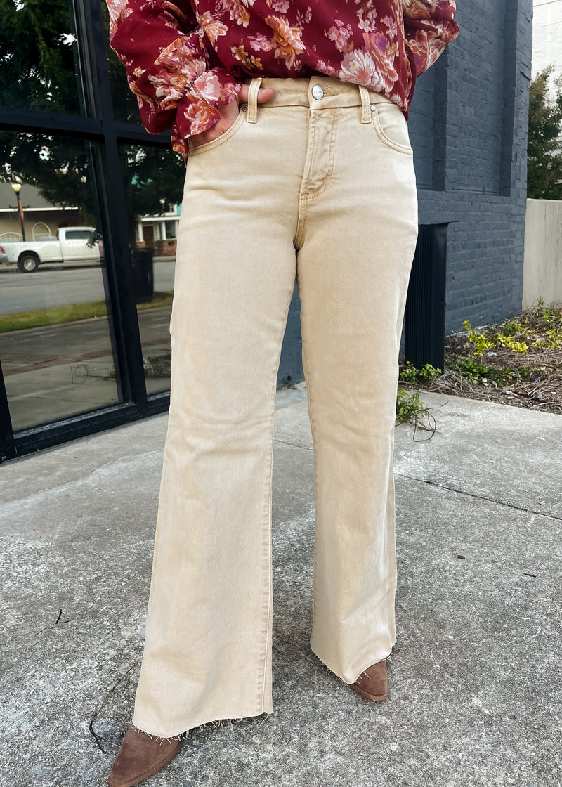 Still Thinking Latte Tummy Control Mid Rise Wide Leg- Risen Jeans