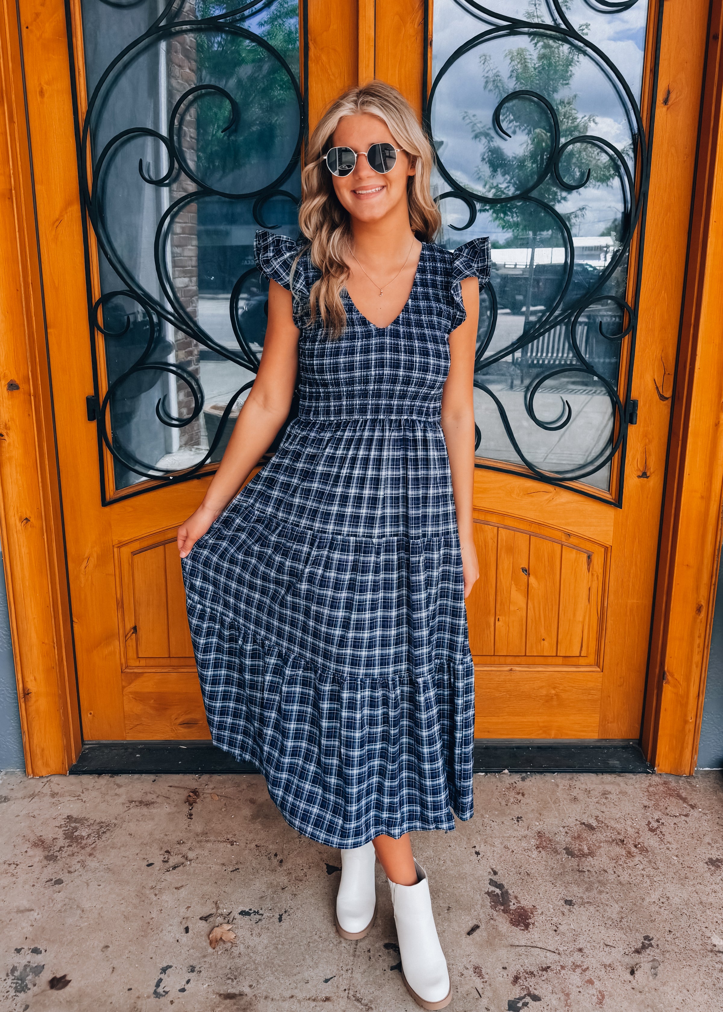 Harbor Plaid Midi Dress