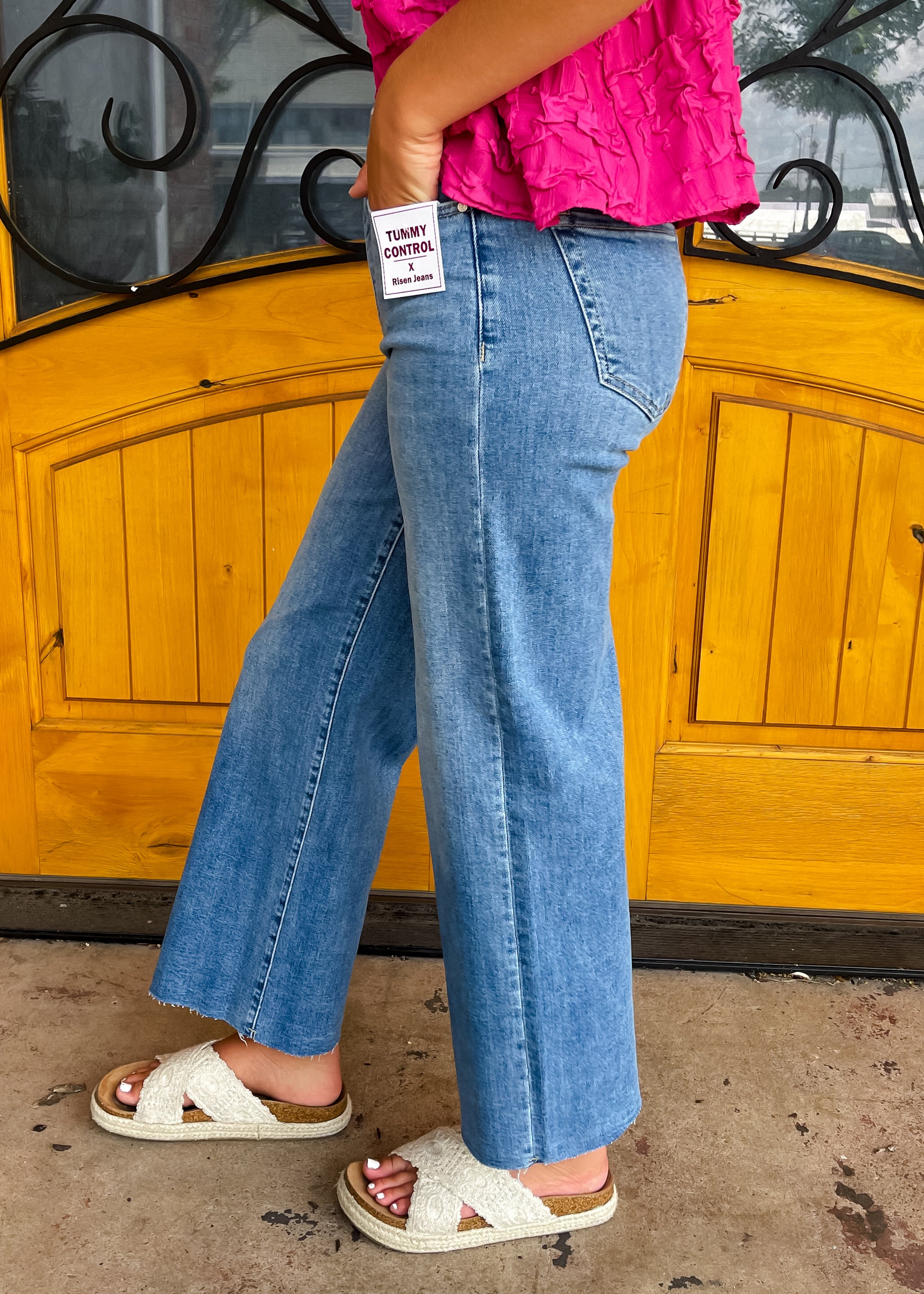 I Have Plans Tummy Control Crop Wide Leg - Medium Wash Risen Jeans