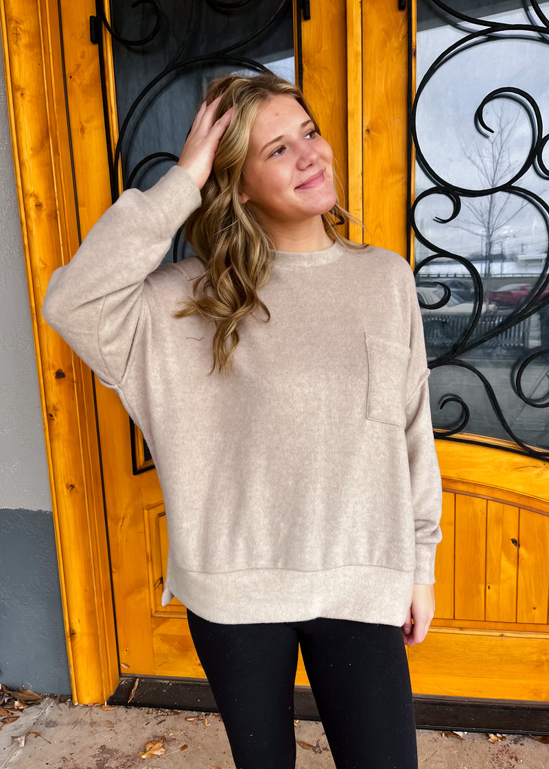 That's My Call Oversized Fleece Pocket Sweater