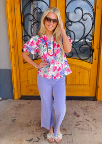 The Sweetest Detail Floral Crochet Trim Top