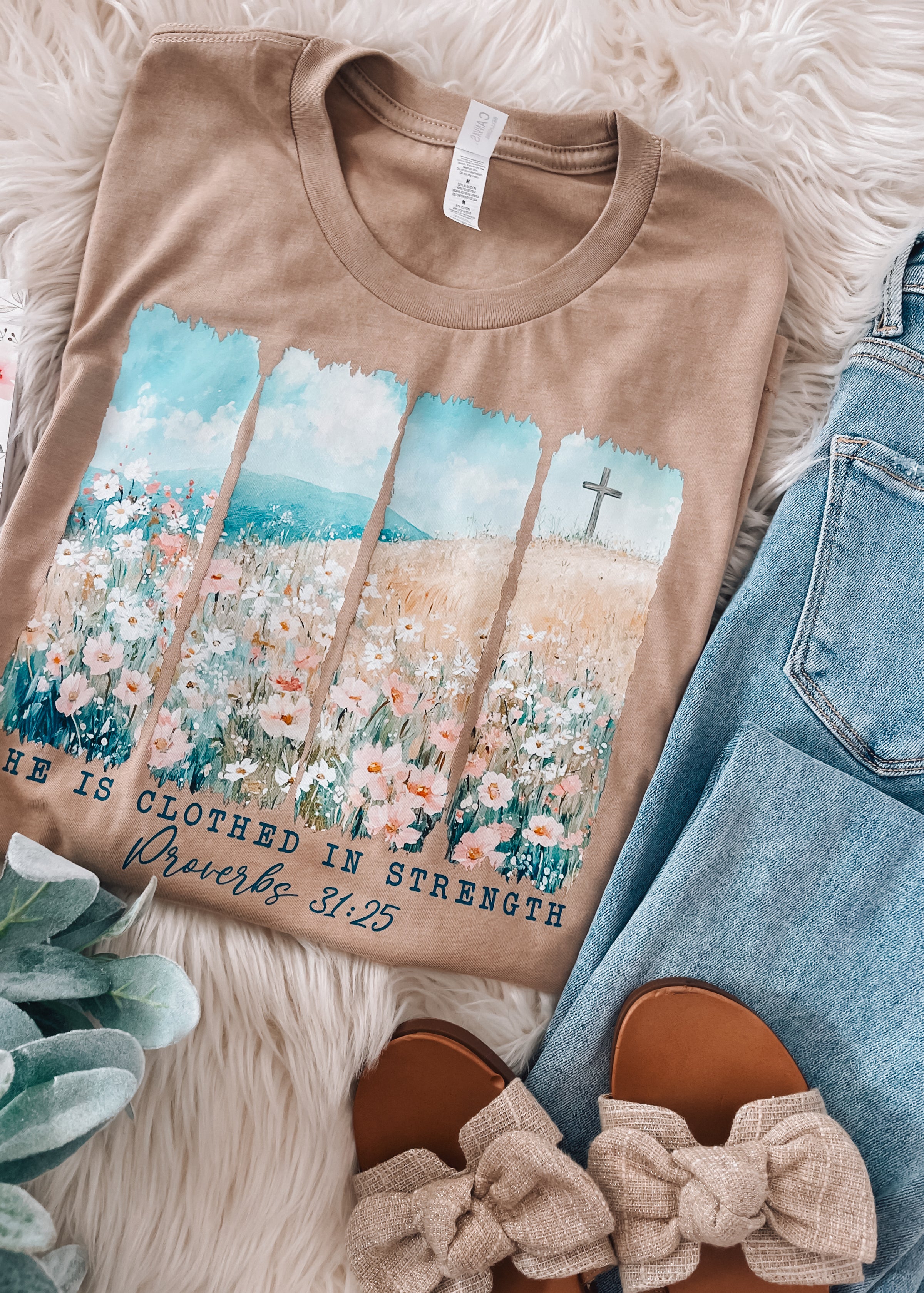 She Is Clothed In Strength Proverbs 31:25 Graphic Tee (S-2XL)