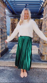 Emerald Magic Pleated Midi Skirt