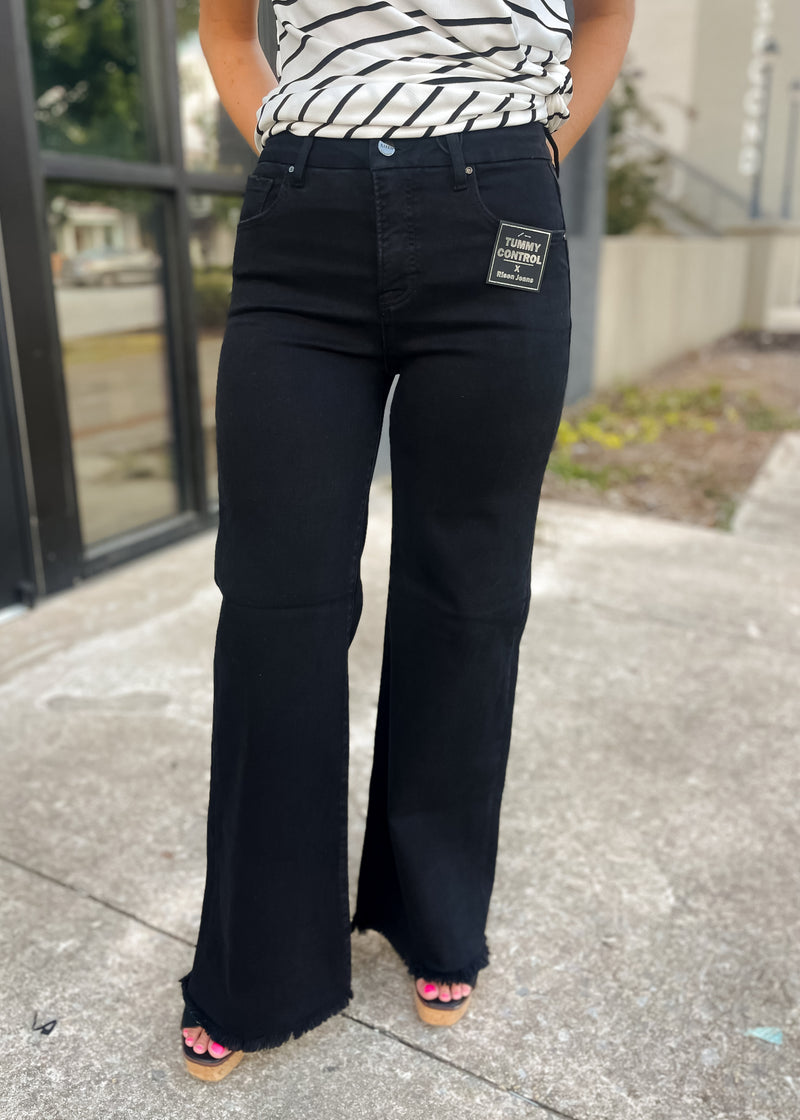 This Time Around Black Tummy Control High Rise Wide Leg- Risen Jeans