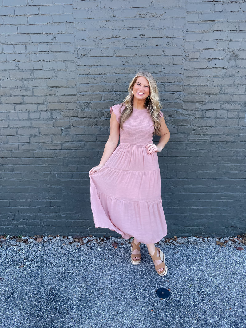 Covered In Love Blush Smocked Midi Dress (S-3XL)