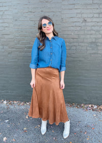 For Real This Time Suede Midi Skirt