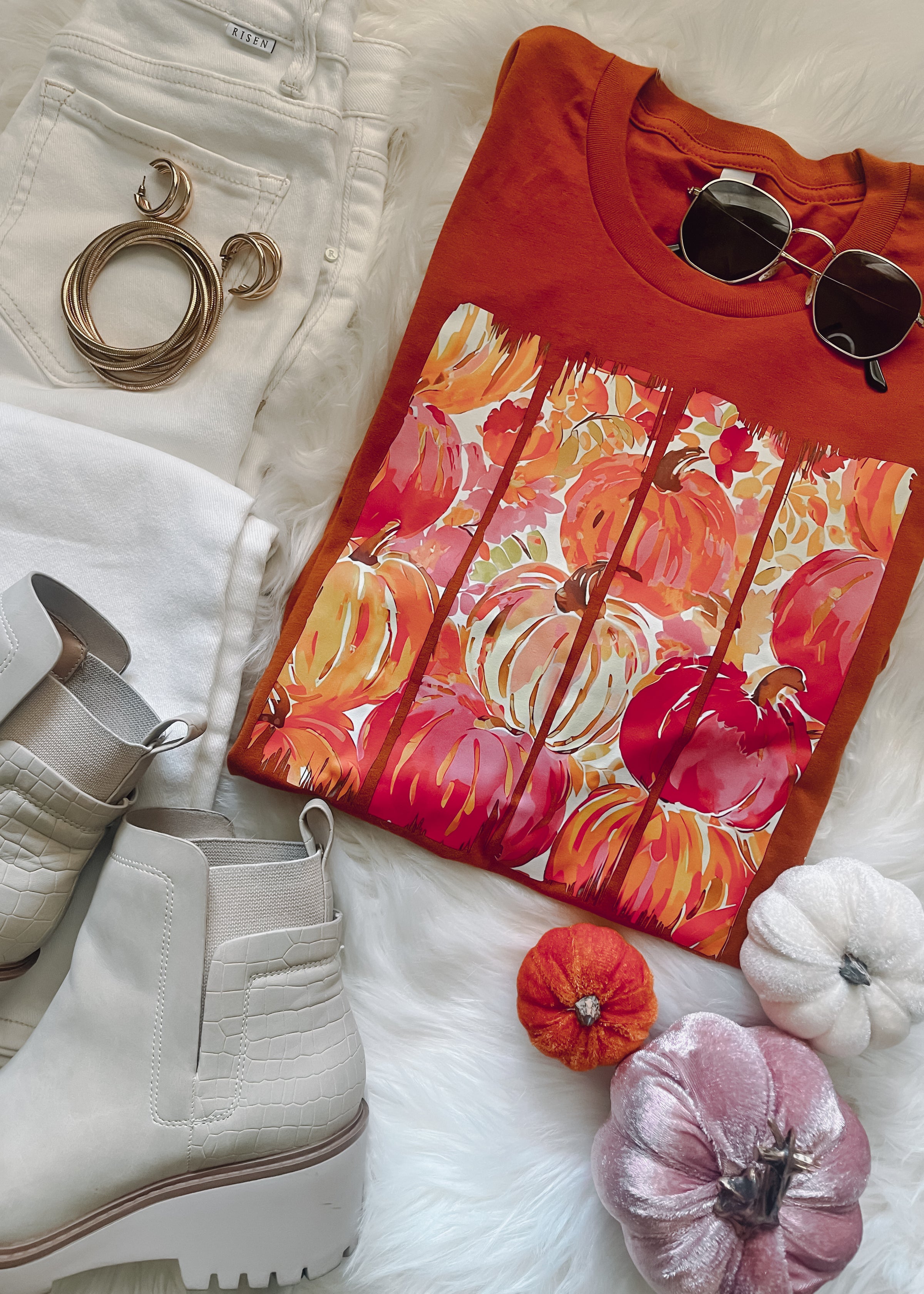 Watercolor Floral Pumpkin Graphic Tee (S-2XL)