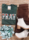PRAY- Faux Floral Embroidered Graphic Tee (S-2XL)