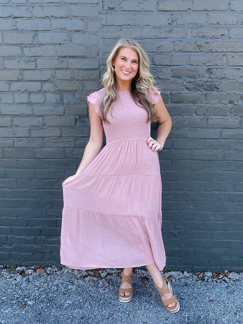 Covered In Love Blush Smocked Midi Dress (S-3XL)