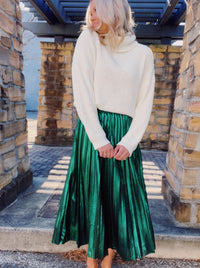 Emerald Magic Pleated Midi Skirt