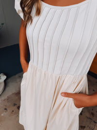 All For It Cream Pintuck Puff Sleeve Midi Dress