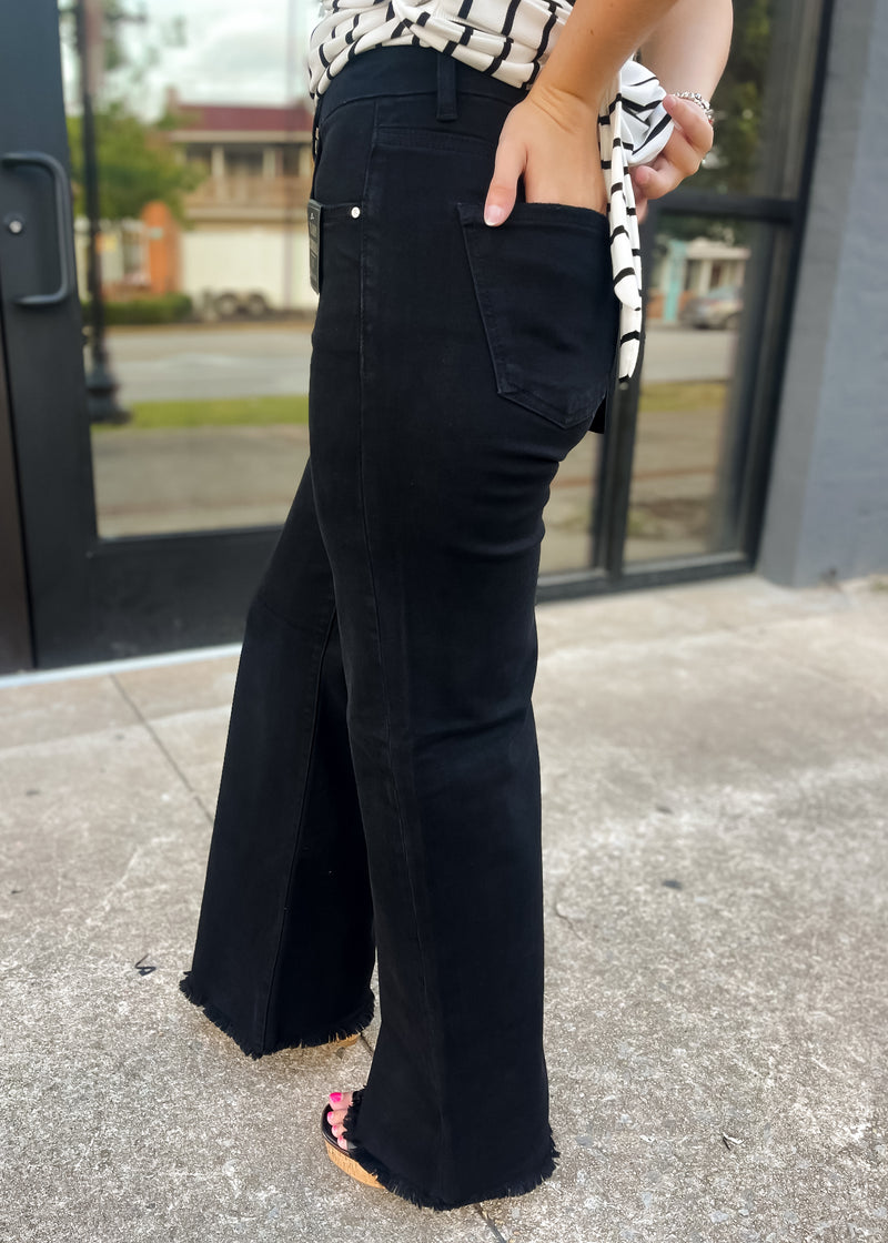 This Time Around Black Tummy Control High Rise Wide Leg- Risen Jeans