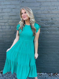 Flirt For Fun Jade Smocked Midi Dress (S-3XL)