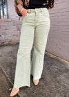 End of Story Olive Tummy Control Mid Rise Wide Leg- Risen Jeans