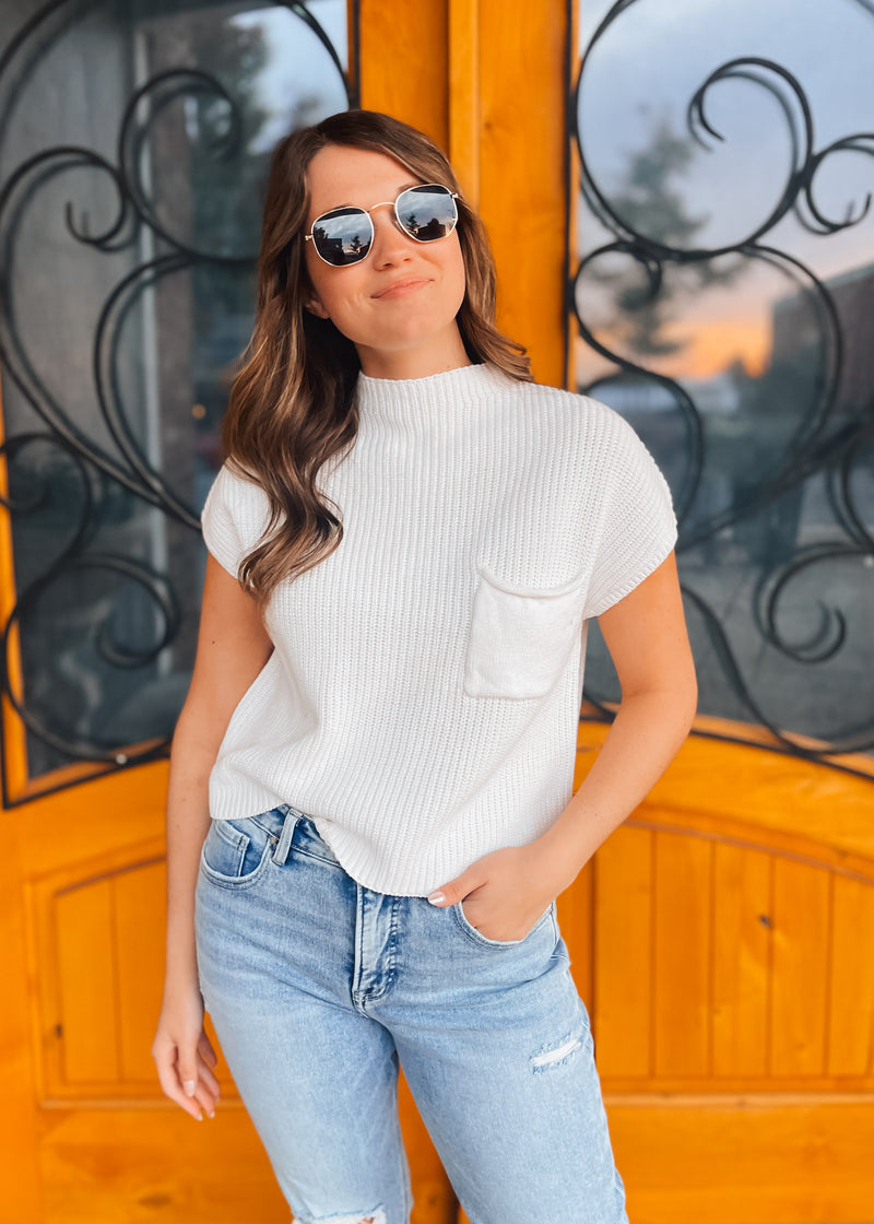 Wherever You Are Knit Pocket Sweater Top