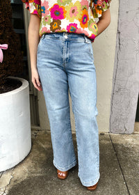 Always On Time Wide Leg Double Button Jeans