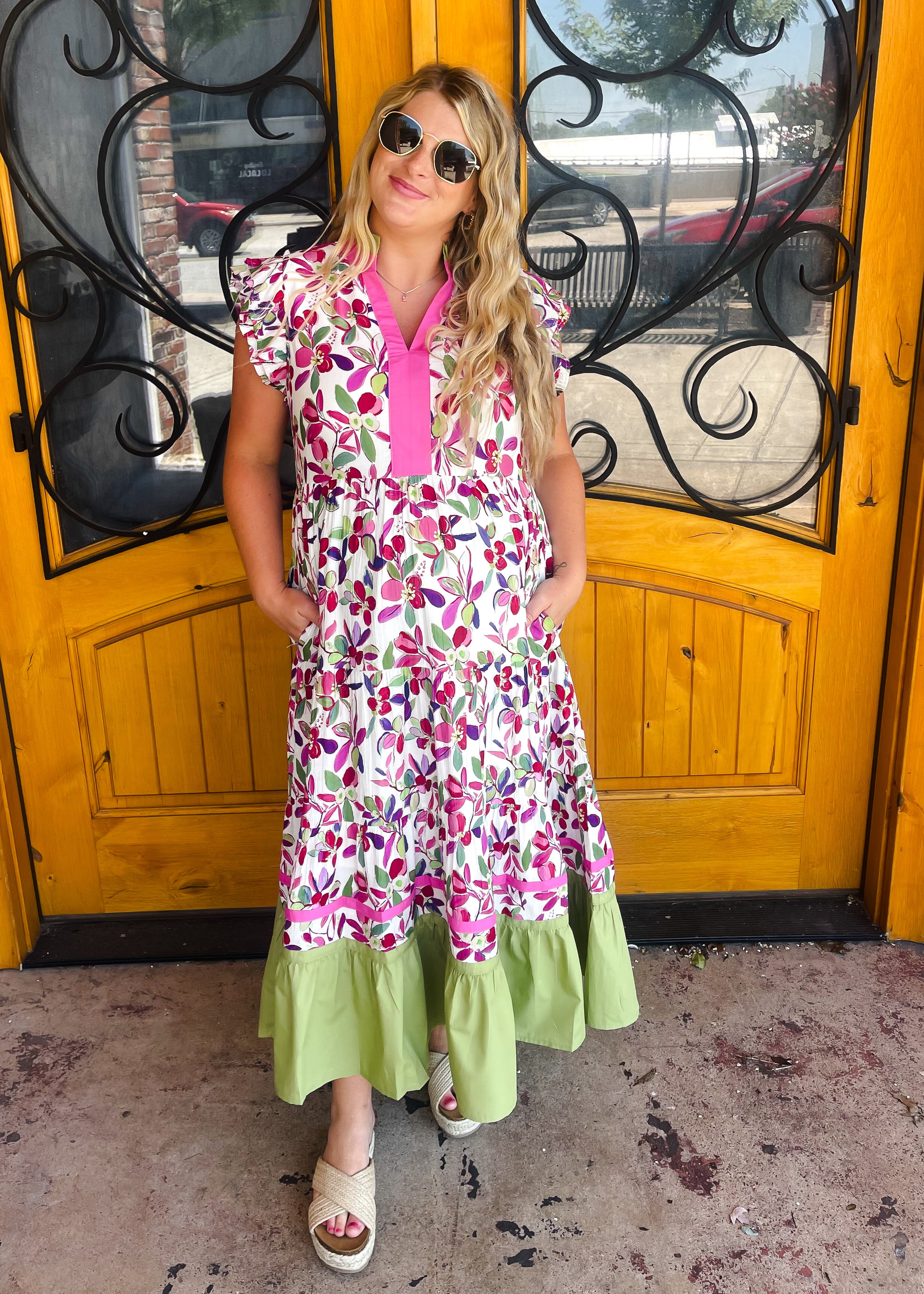 Happy Hour Hues Ruffle Sleeve Midi Dress - Berry Mix
