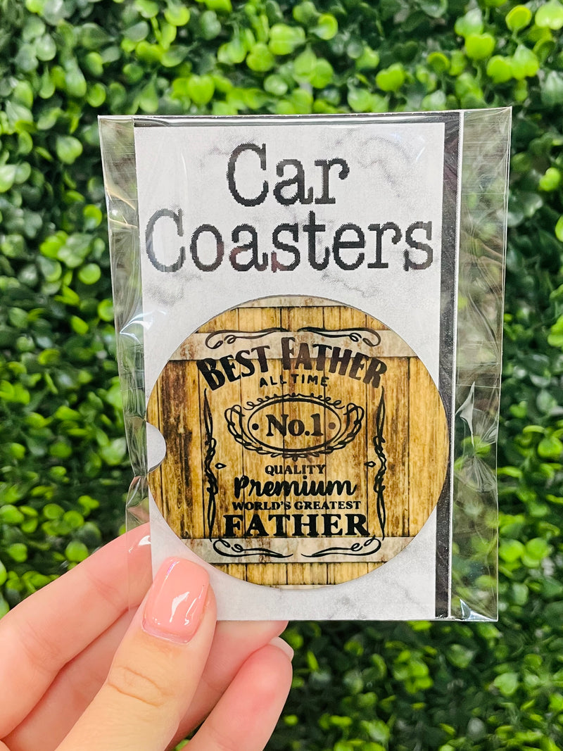 Make Dad feel like the #1 Dad he is with this Best Father Car Coaster! With a Jack Daniels feel, it's perfect for Fathers Day and makes for a fun accessory for Dad's car or truck. Keep Dad's beverage holder dry with this unique coaster - it makes sure he stays 'on the wagon'!