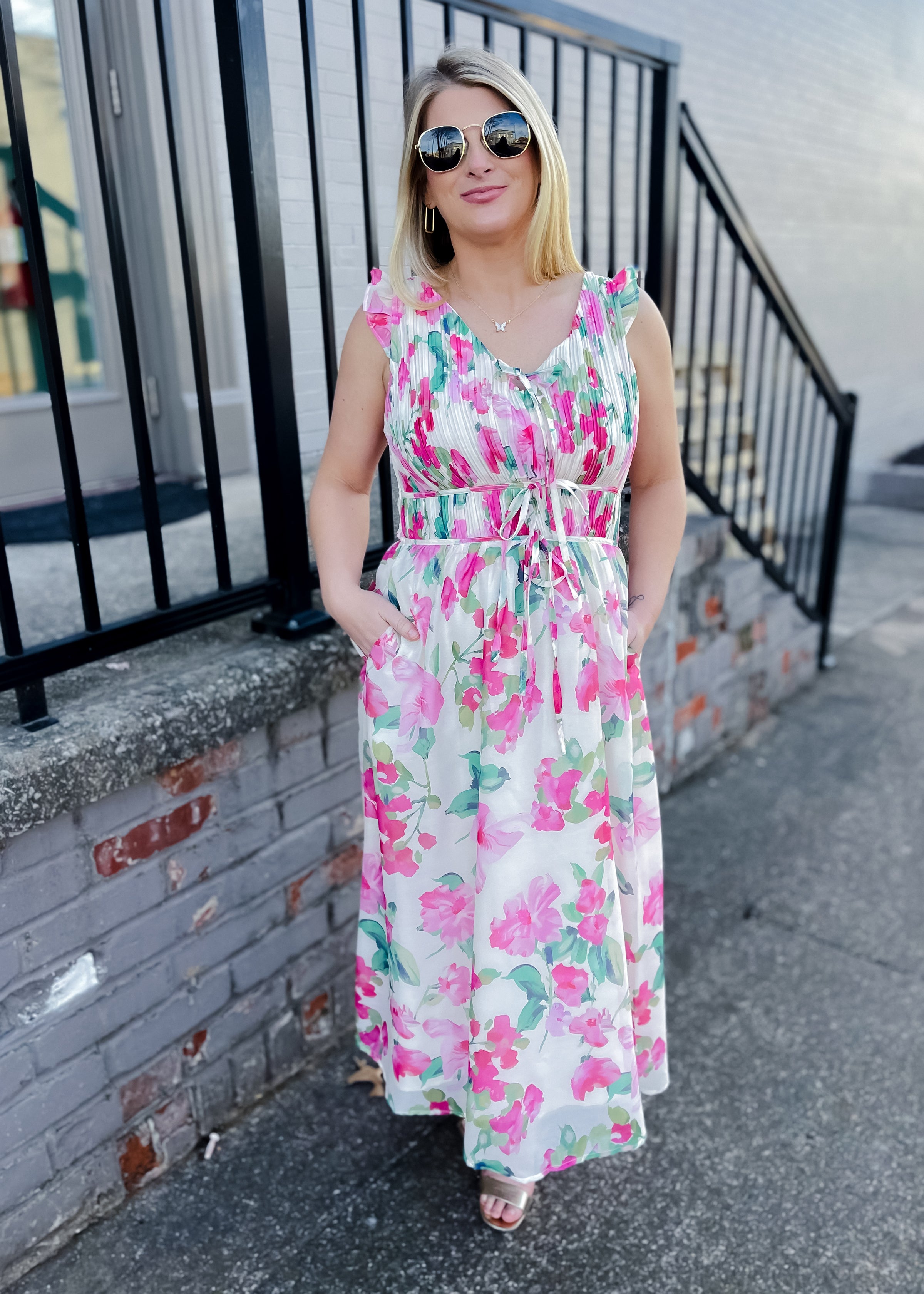 Elegantly In Route Floral Midi Dress