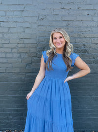 On My Way Chambray Smocked Midi Dress (S-3XL)