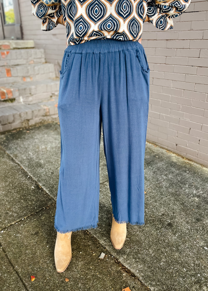 What It's All About Blue Linen Pants