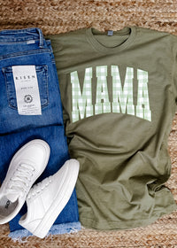 Green Gingham Mama Graphic Tee (S-2XL)