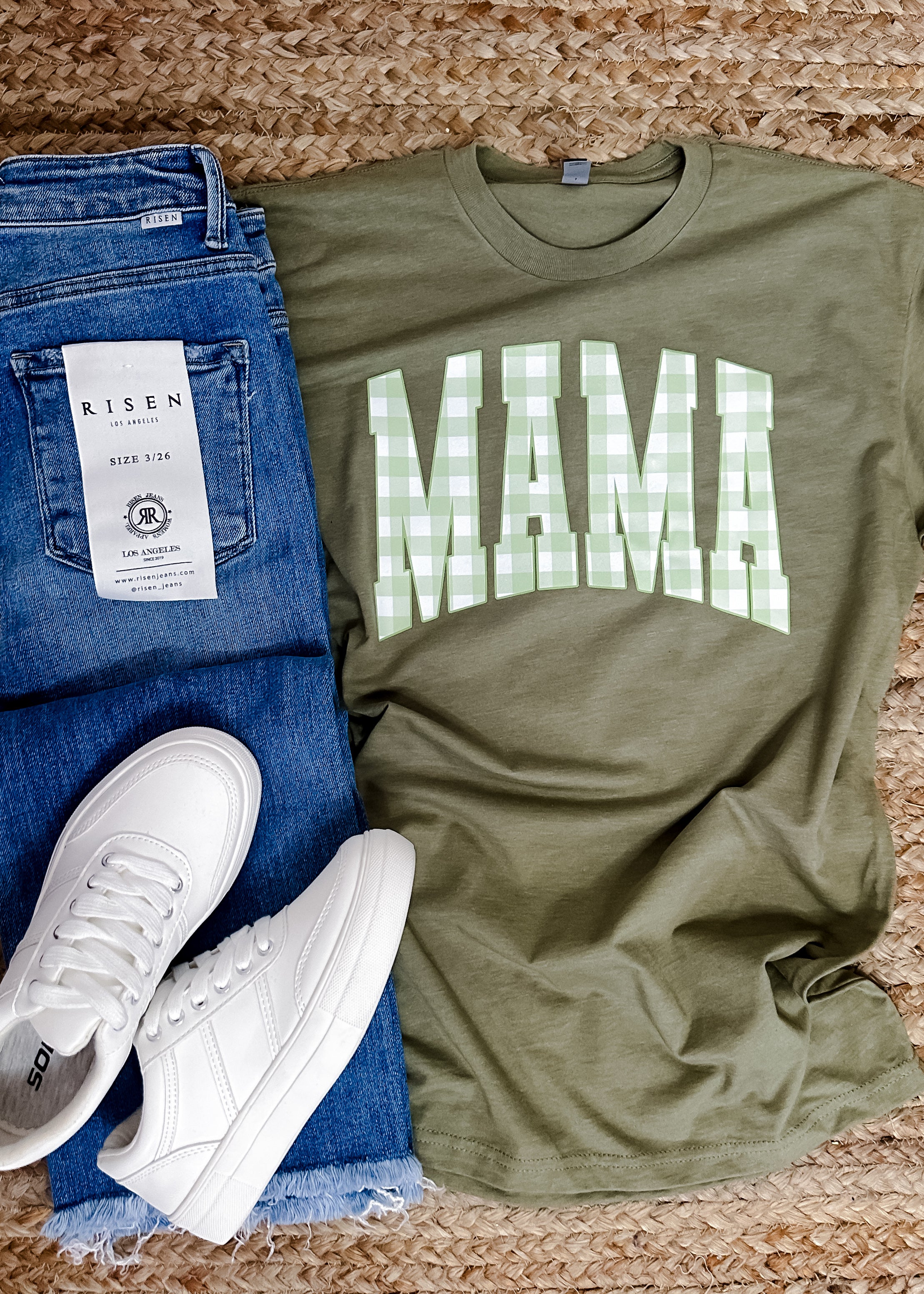 Green Gingham Mama Graphic Tee (S-2XL)