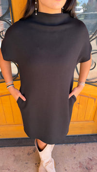 Short And Sweet Scuba Mock neck Dress (S-XL) - Black
