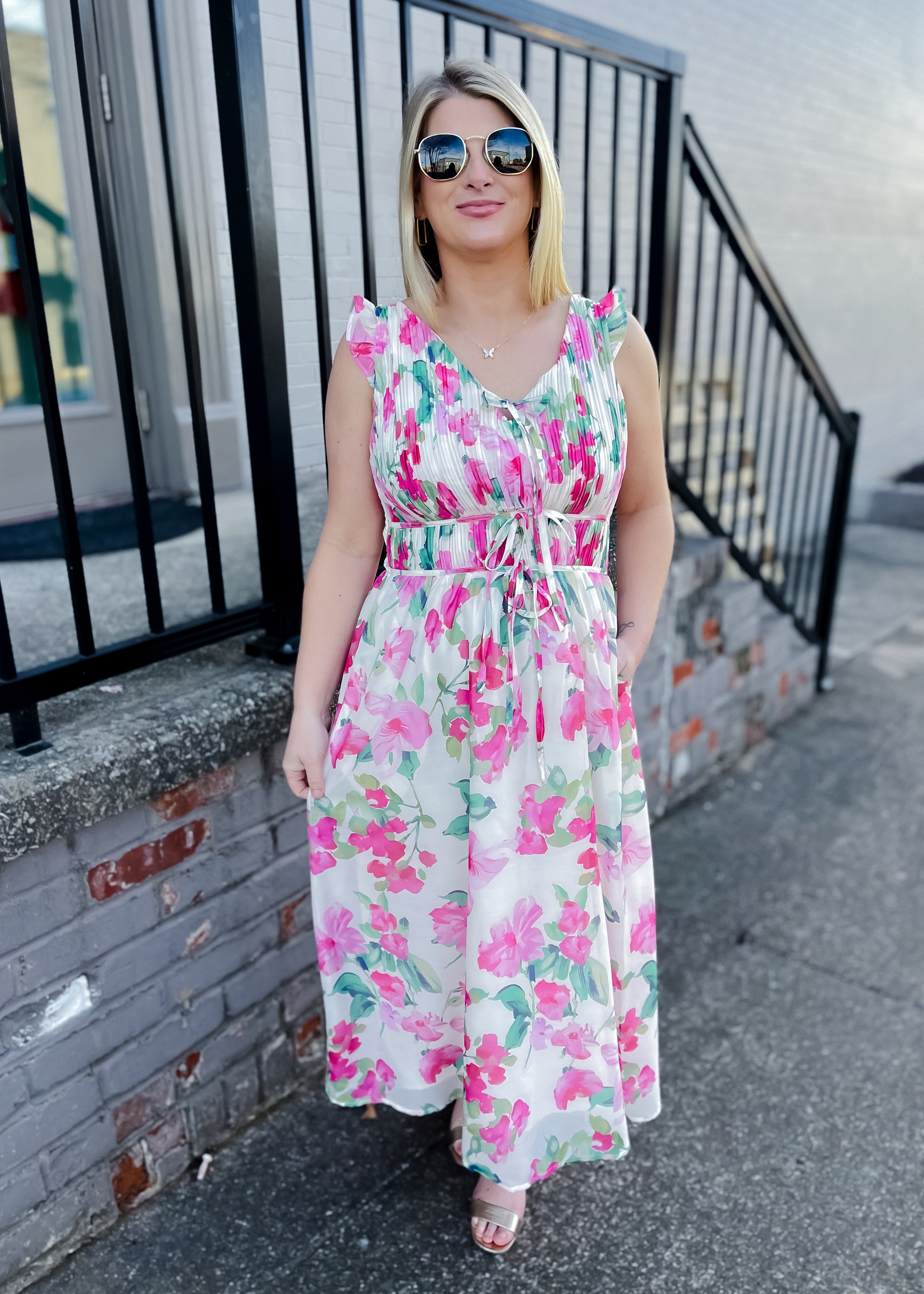 Elegantly In Route Floral Midi Dress