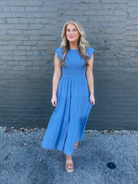 On My Way Chambray Smocked Midi Dress (S-3XL)