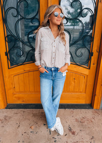 Worth Noting Striped Button Down Top