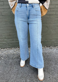 Little Too Late High Rise Crop Line Detail Wide Leg- Risen Jeans