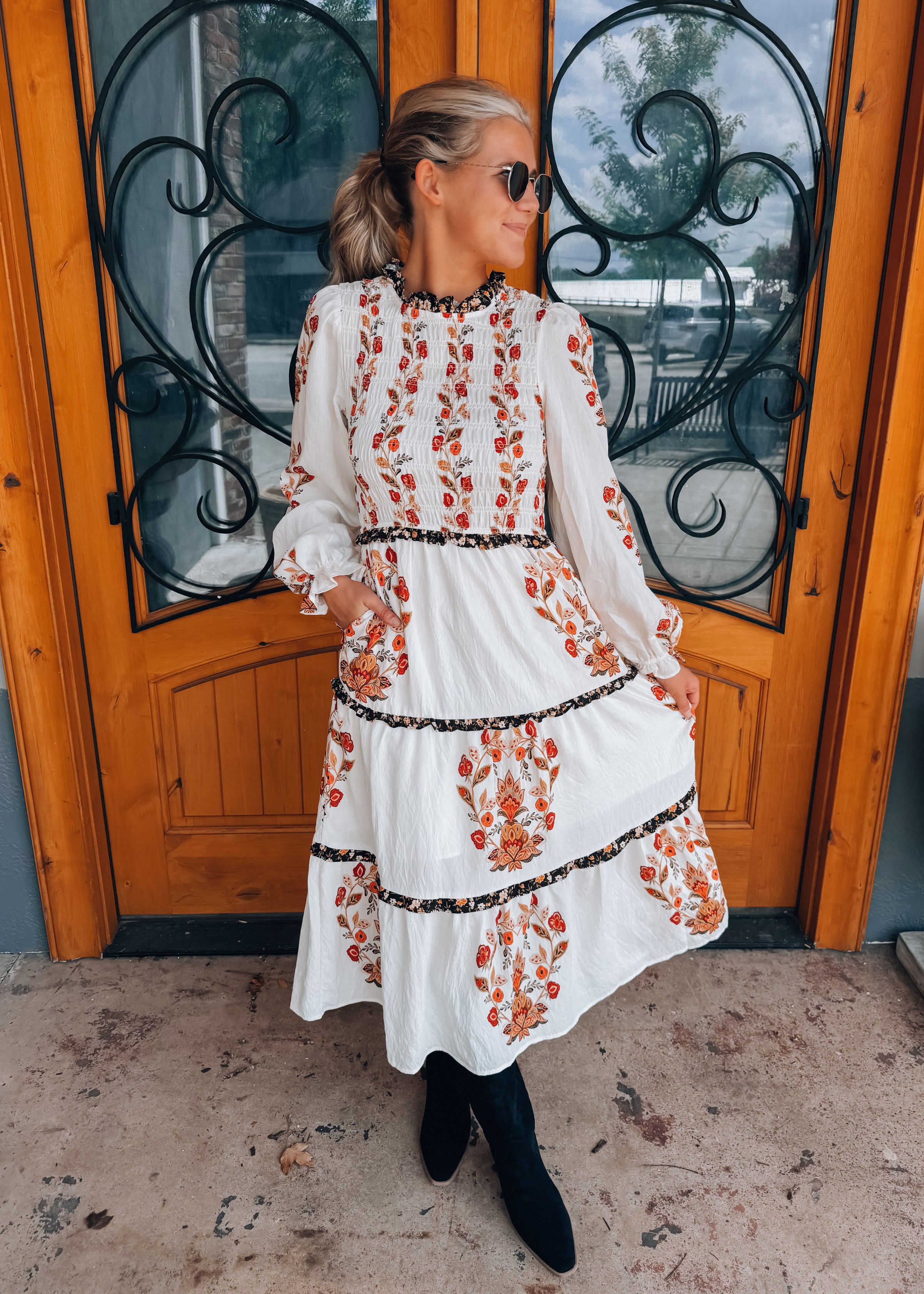 Garden Society Long Sleeve Midi Dress