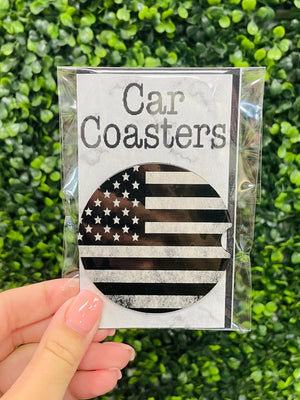 Show your patriotism with this Black & White Flag Car Coaster! It's the perfect Fathers Day gift for dad, with its eye-catching design featuring the American flag in striking black & white. Show 'em you love 'em (and America!) with this awesome car coaster!