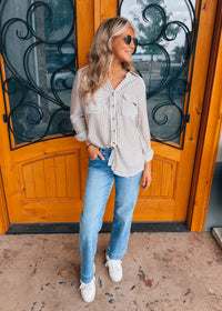 Worth Noting Striped Button Down Top