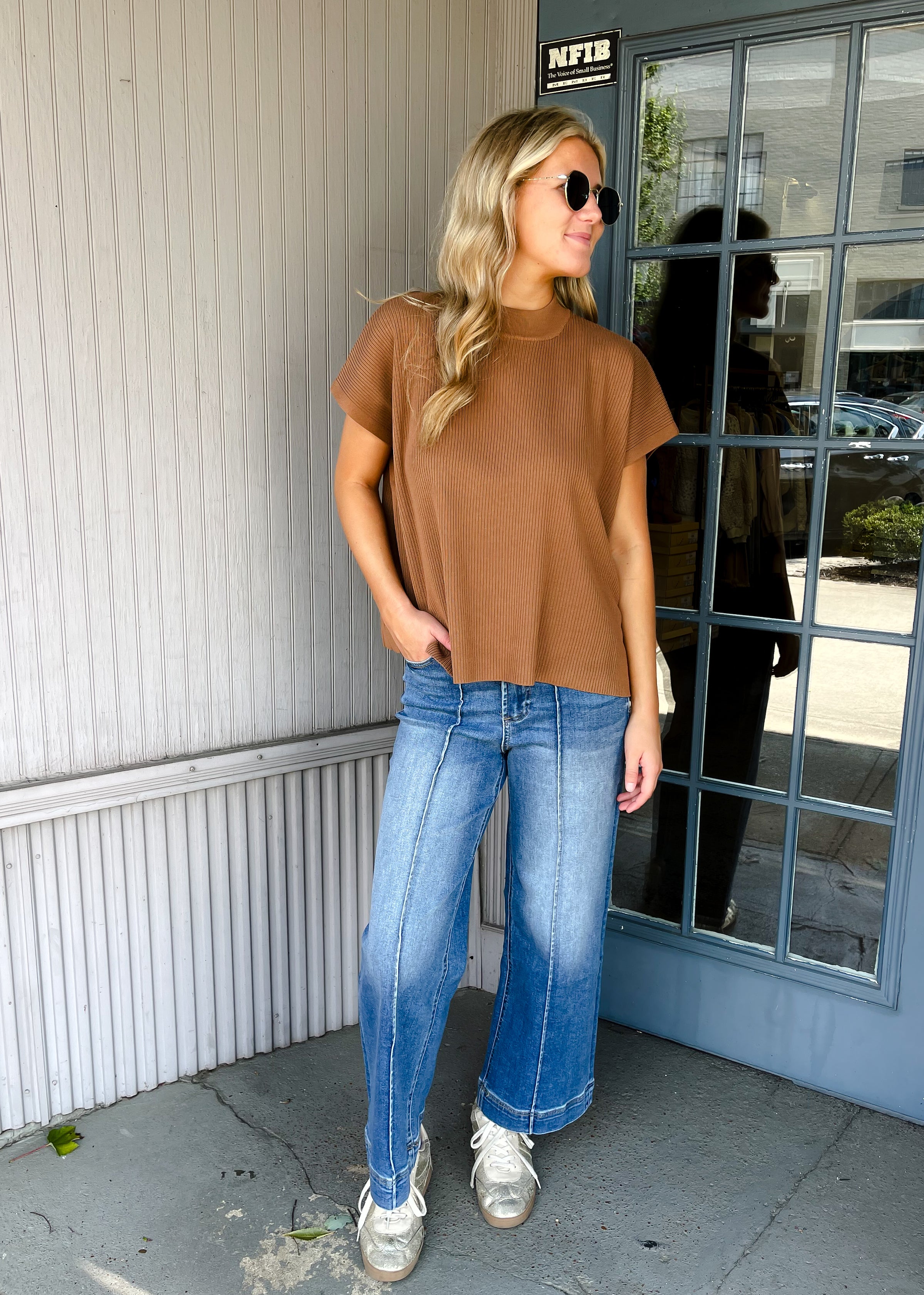 Let's Keep Moving Mock Neck Short Sleeve Boxy Sweater