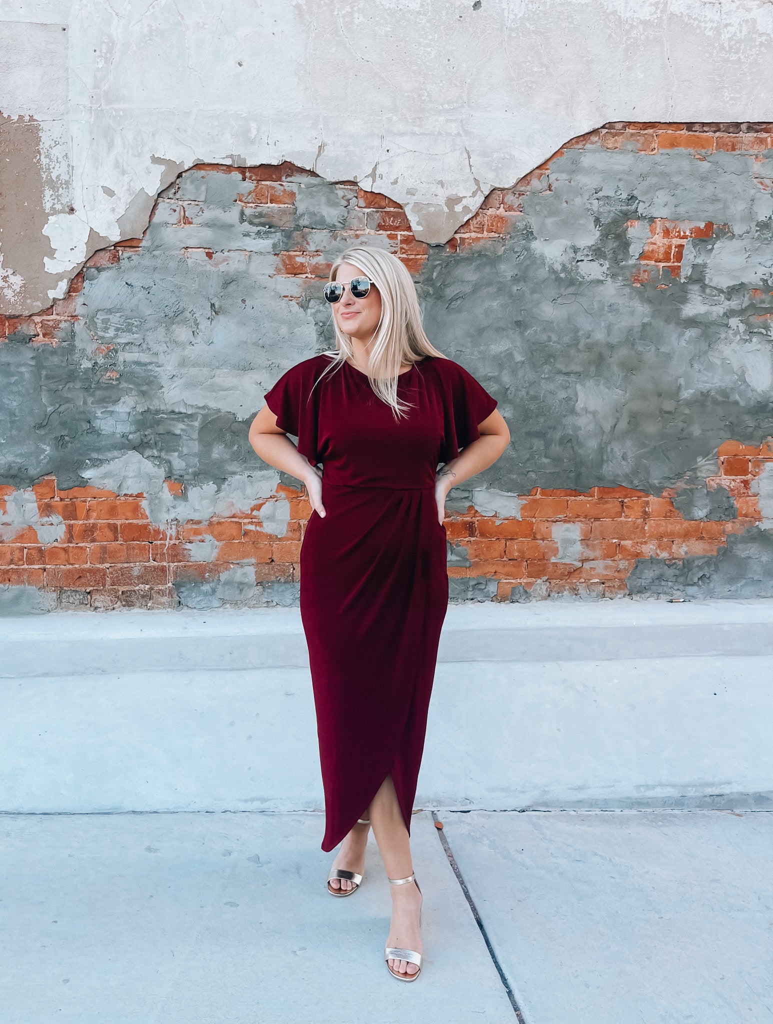 pleated wrap dress midi Sweater Knit Side Pleated Midi Wrap Dress