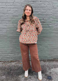 Never Looked Back Brown Tummy Control High Rise Crop Wide Leg- Risen Jeans