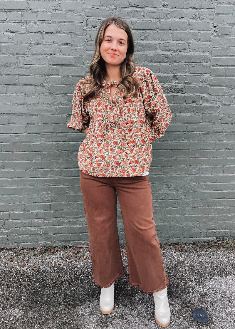 Never Looked Back Brown Tummy Control High Rise Crop Wide Leg- Risen Jeans