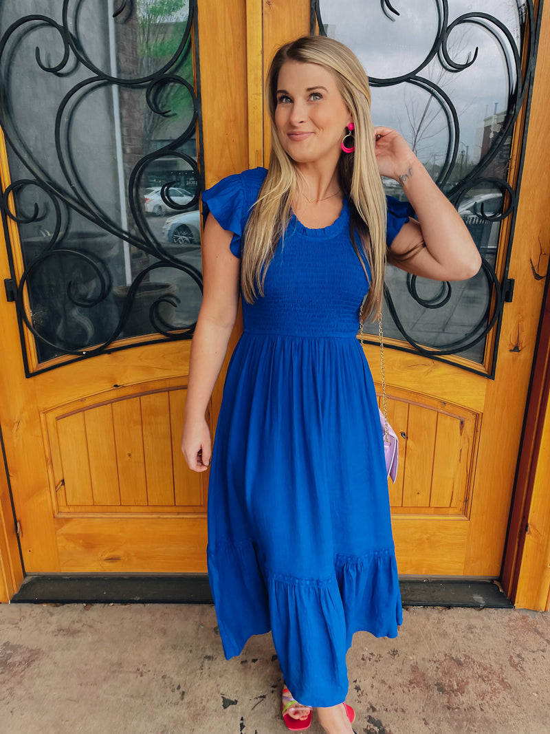 Irresistible Charm Midi Dress - Royal Blue