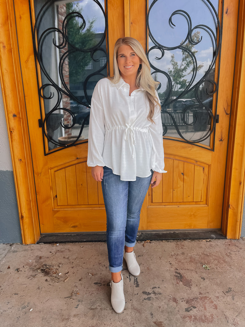 Far From Over Button Down Peplum Top