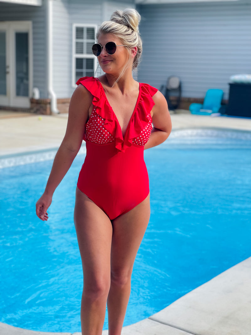 Meet Me In Hawaii One Piece Swimsuit (S-XL) - Red
