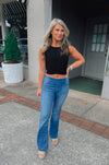 -Ladies we have you set when it comes to denim flares. They are the perfect piece to add to your everyday wear!  Stretchy and pull on call for a comfy and stylish fit!  -Functional Back Pockets  -30" Inseam...Squat Approval..Runs true to size-  Aubree is wearing a size XL and wears a size 13 in our cello jeans. 